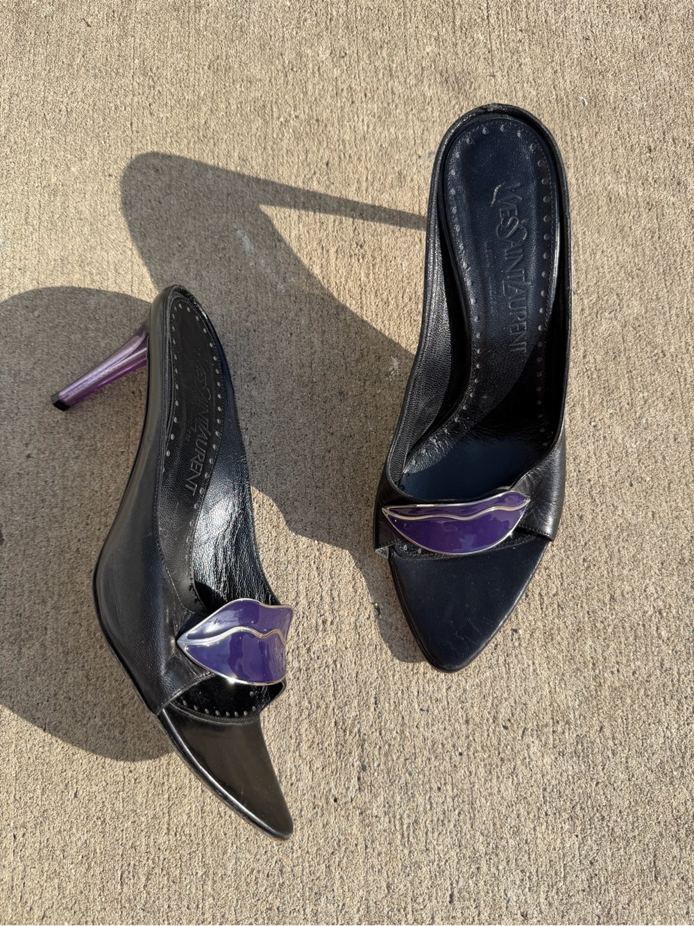 Archival S/S 2003 YSL by Tom Ford Black Leather Mules Dali Lips